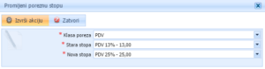 Adeo POS Fiskalna blagajna - promjena stope PDVa